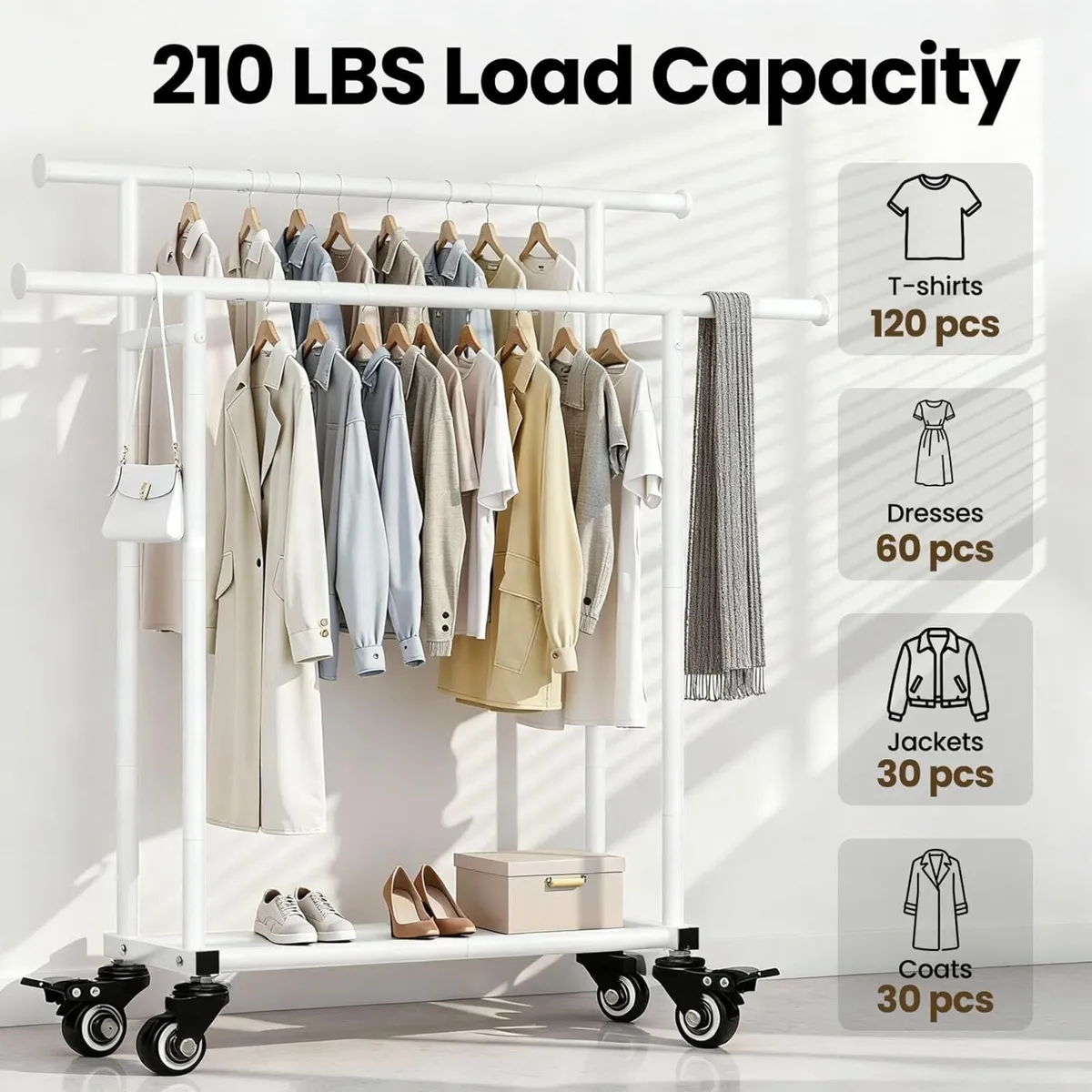 Double Rod Clothes Rail Free Standing Heavy Duty - Image 4