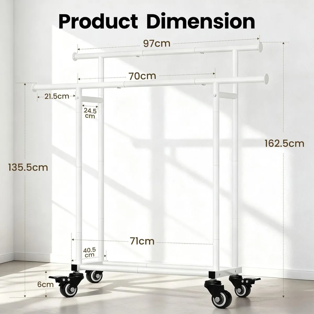 Double Rod Clothes Rail Free Standing Heavy Duty - Image 3