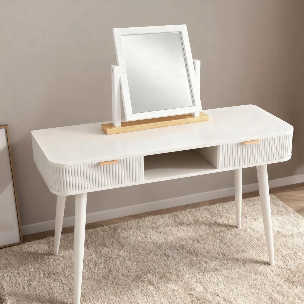 Rectangle Wood Dressing Table Mirror White Oak - Image 2