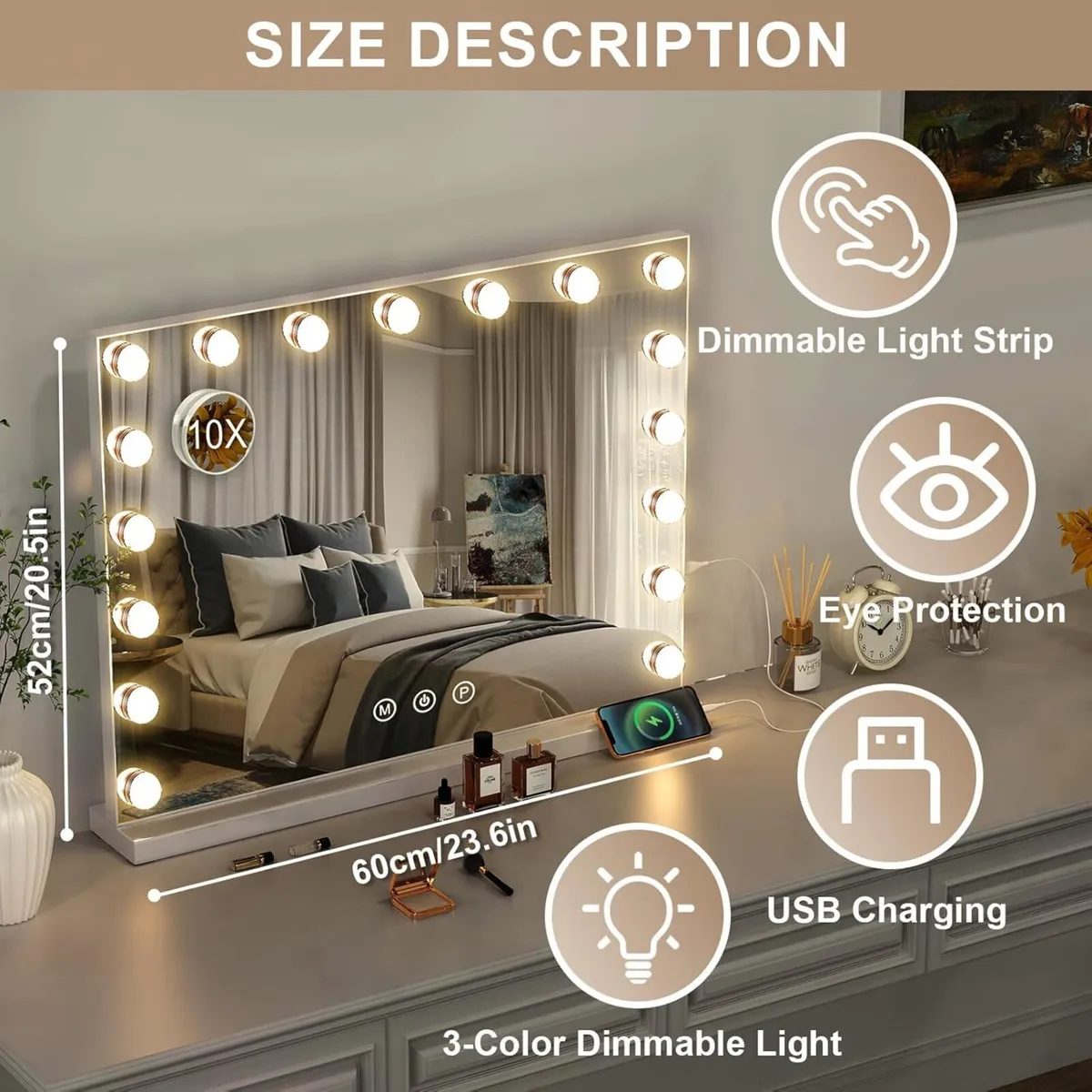 Hollywood Vanity Mirror with Lights Large Makeup - Image 2