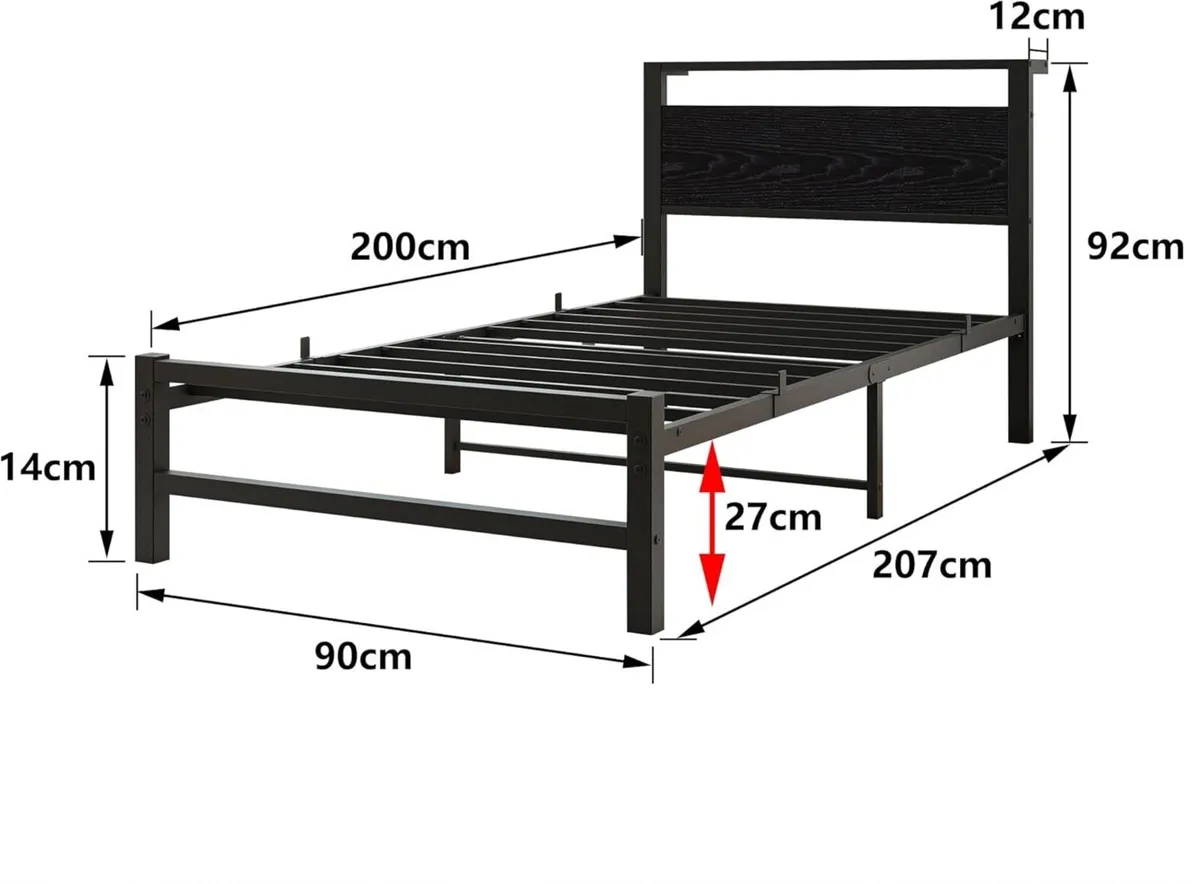 Metal Bed Frame with Wooden Storage Headboard - Image 3