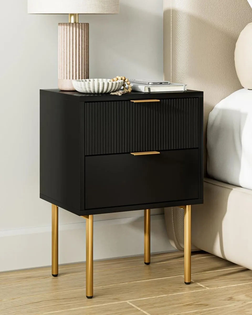 Bedside Table Small Tables with 2 Drawers Wooden - Image 1
