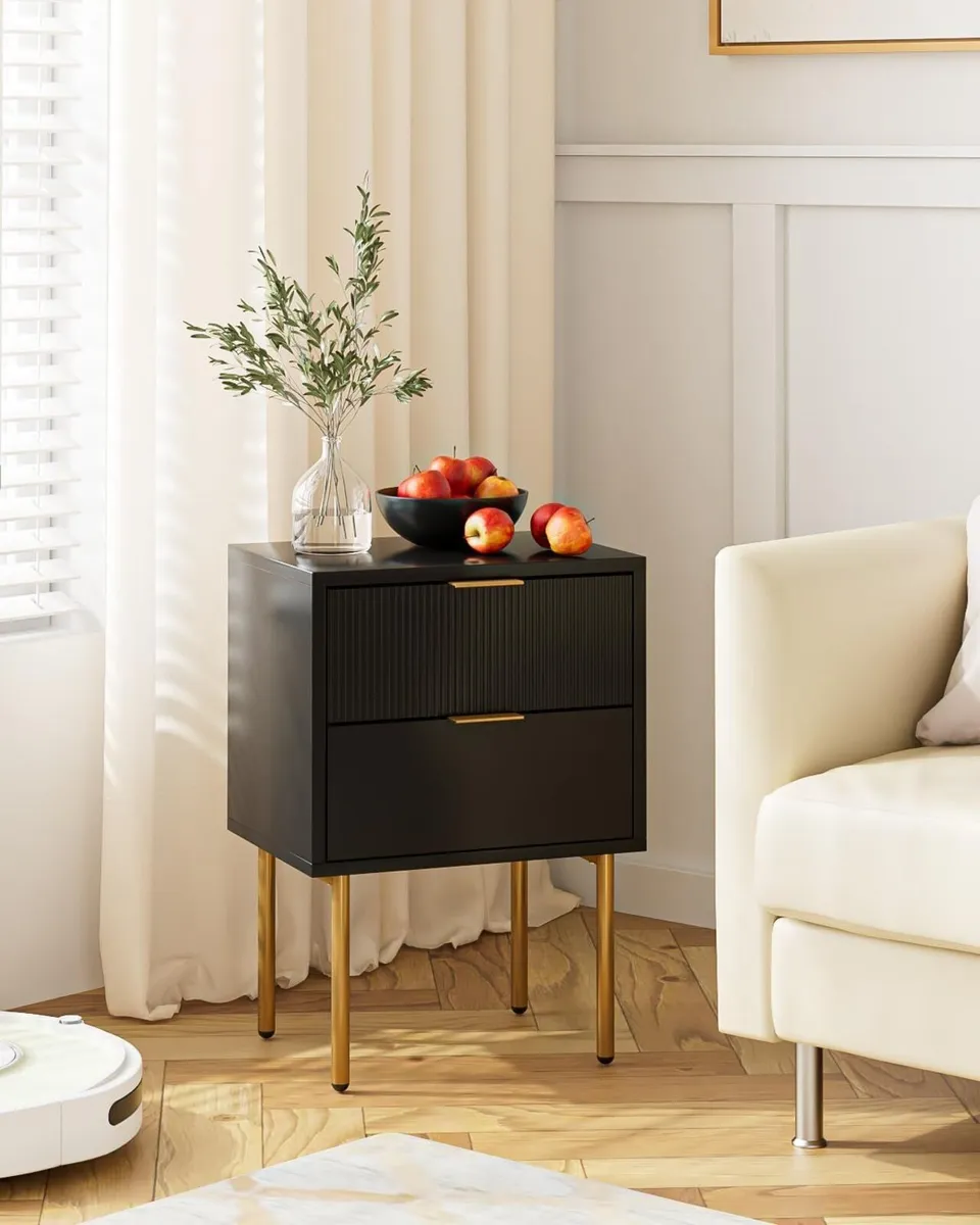 Bedside Table Small Tables with 2 Drawers Wooden - Image 3