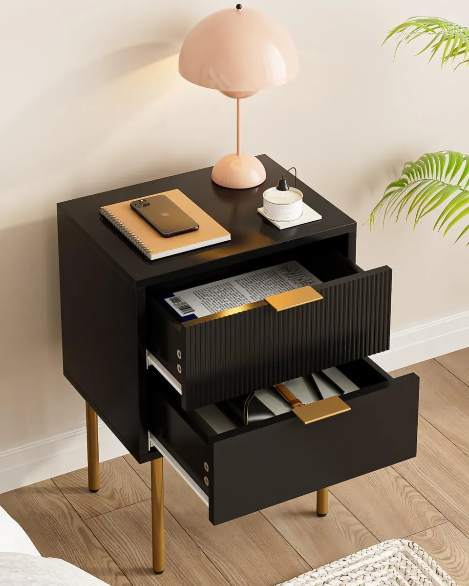 Bedside Table Small Tables with 2 Drawers Wooden - Image 4
