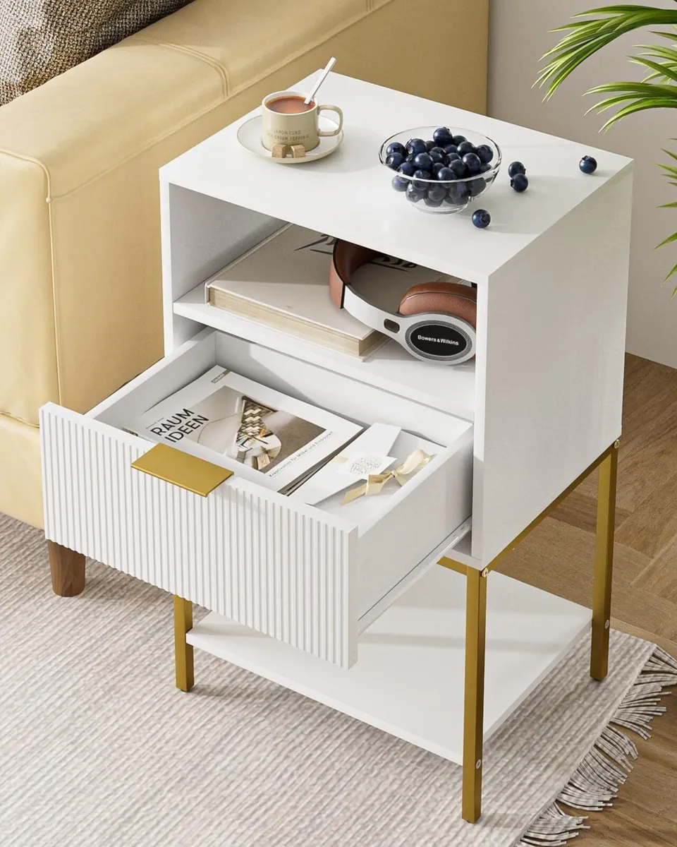 Bedside Table Small Cabinet with Drawer and - Image 3