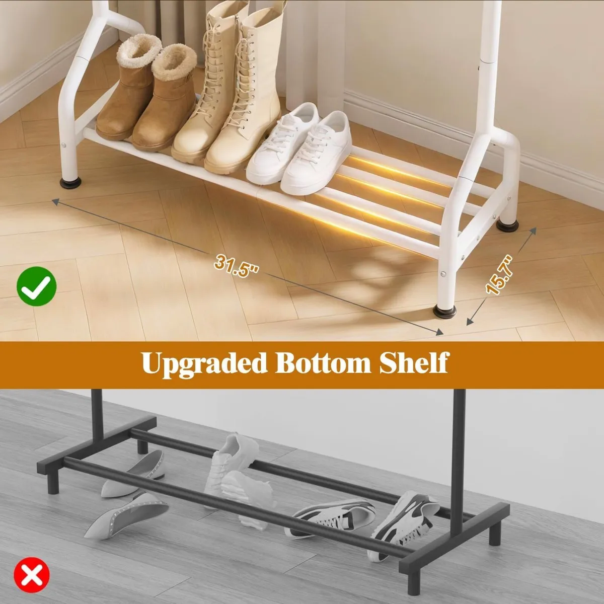 Metal Clothes Rail with Shelf for Hanging Sturdy - Image 4