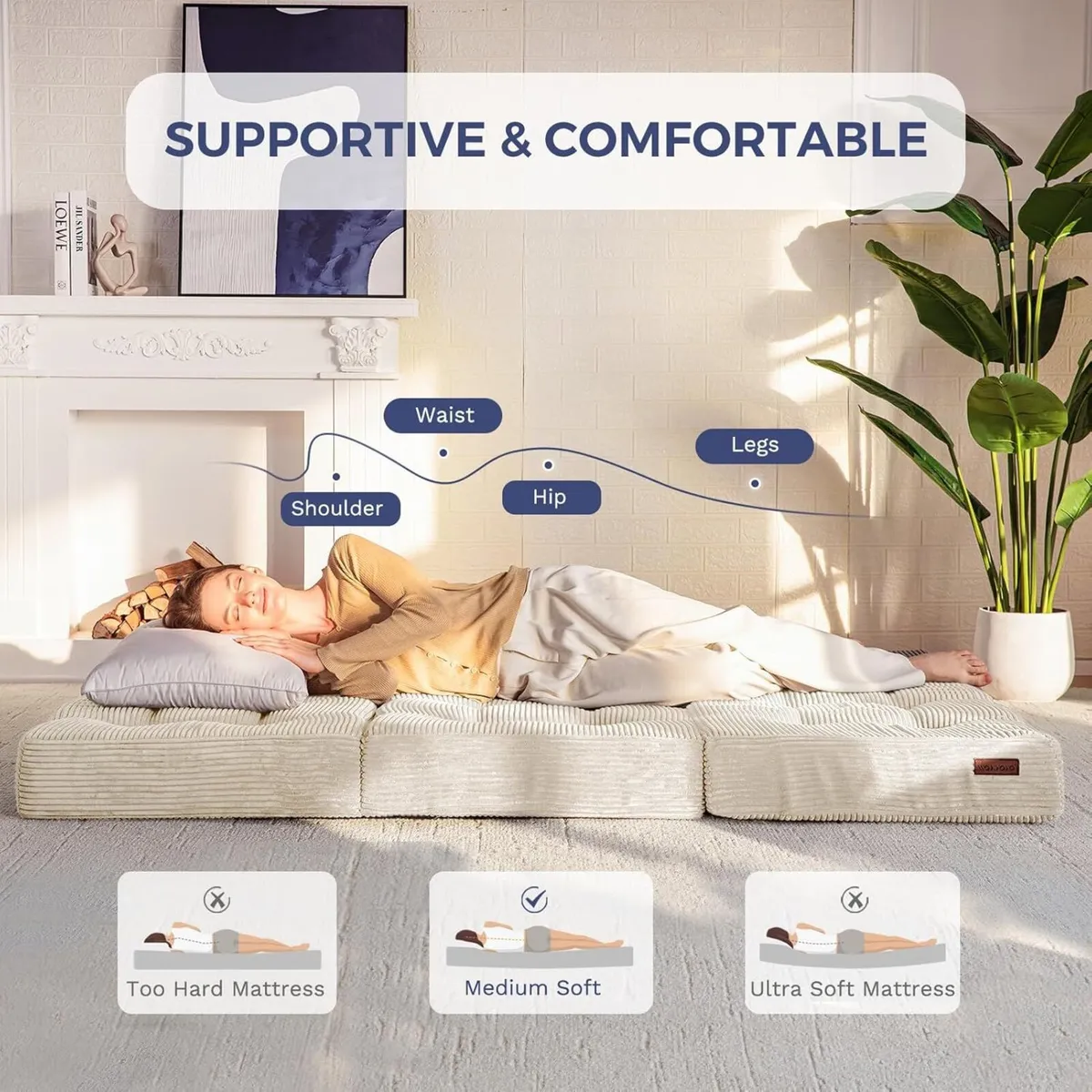 Folding Mattress Single Comfy Corduroy Foldable - Image 4