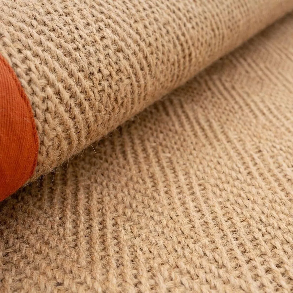 Natural Herringbone Orange Terracotta Cotton - Image 2