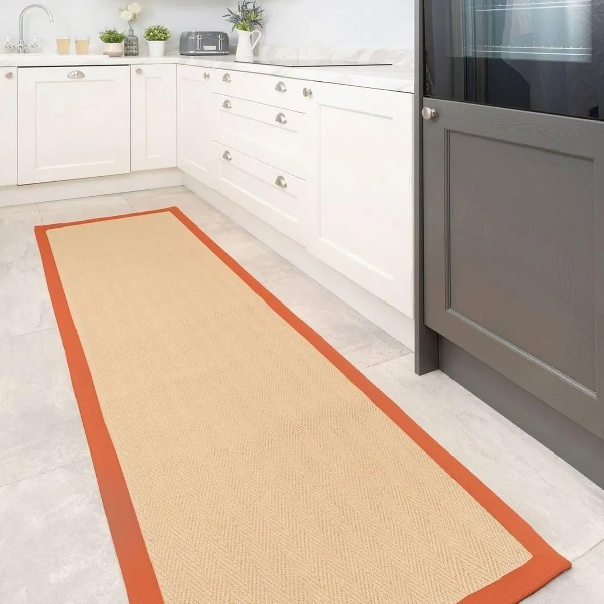 Natural Herringbone Orange Terracotta Cotton - Image 1