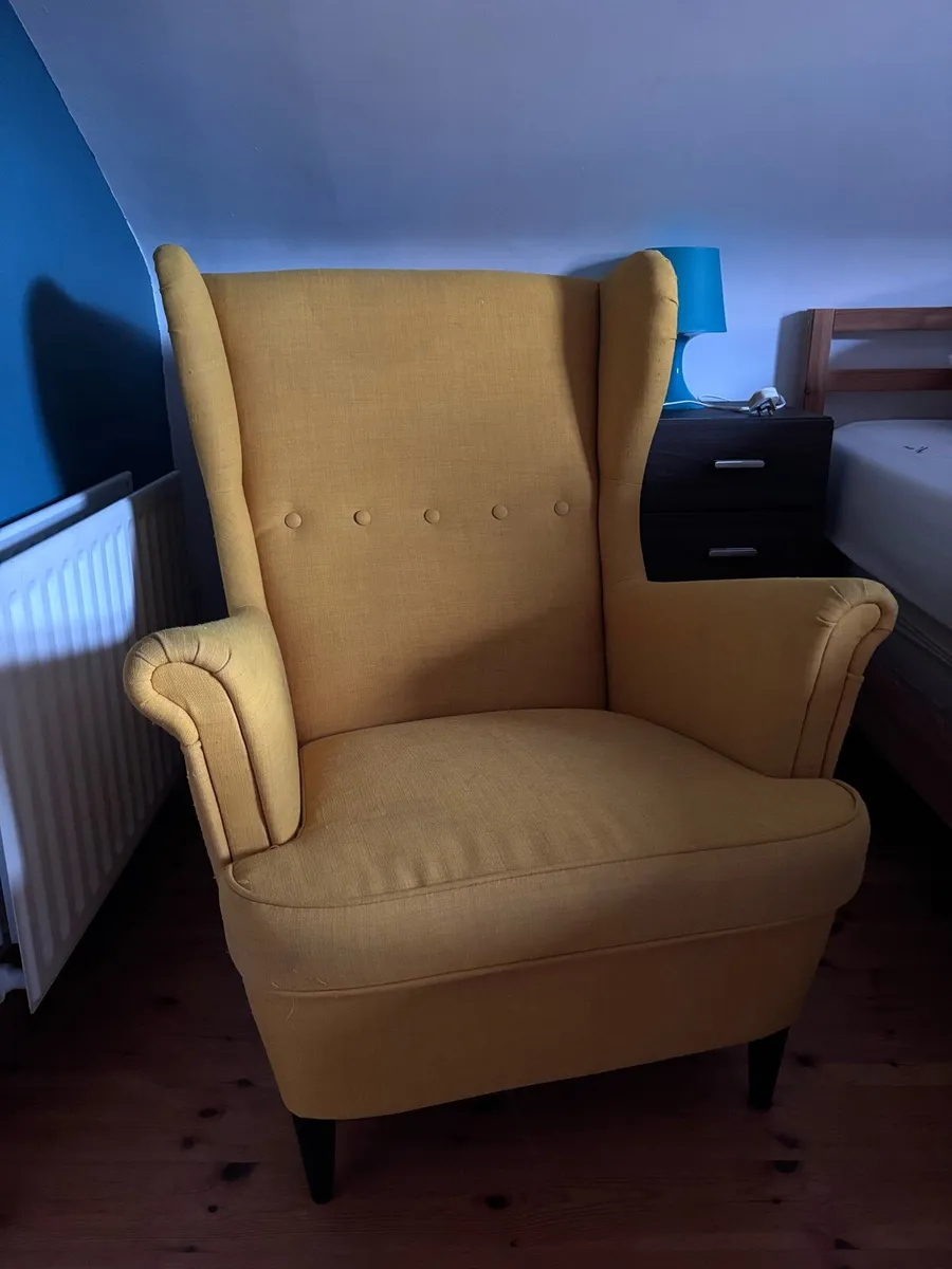 IKEA strandmon Yellow chair + footstool - Image 1