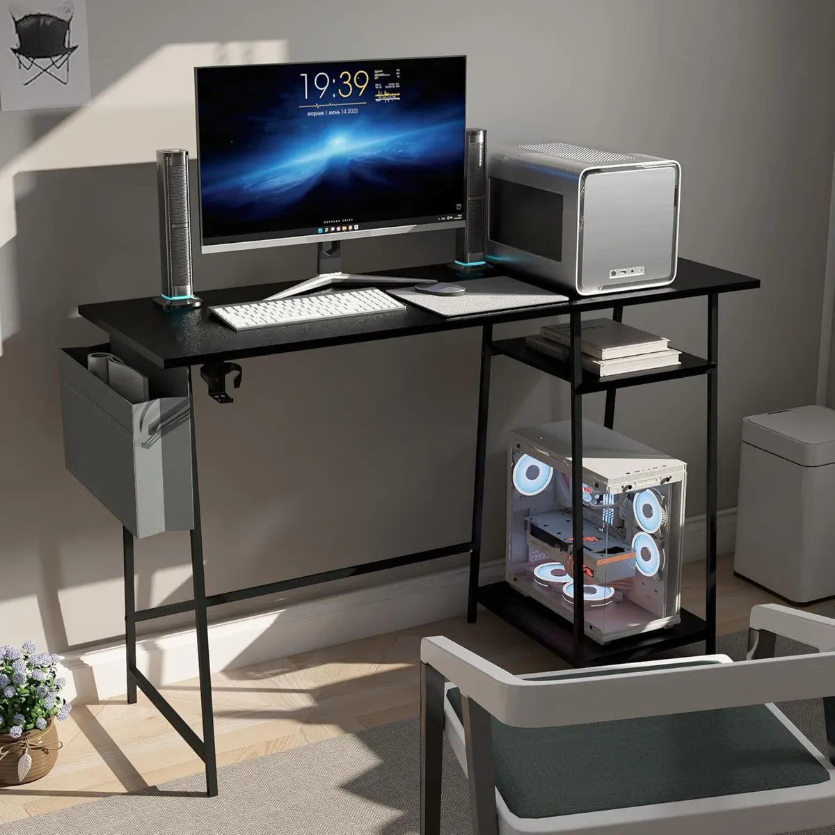 QTYG Computer Desk 115cm Office with Bookshelf - Image 2