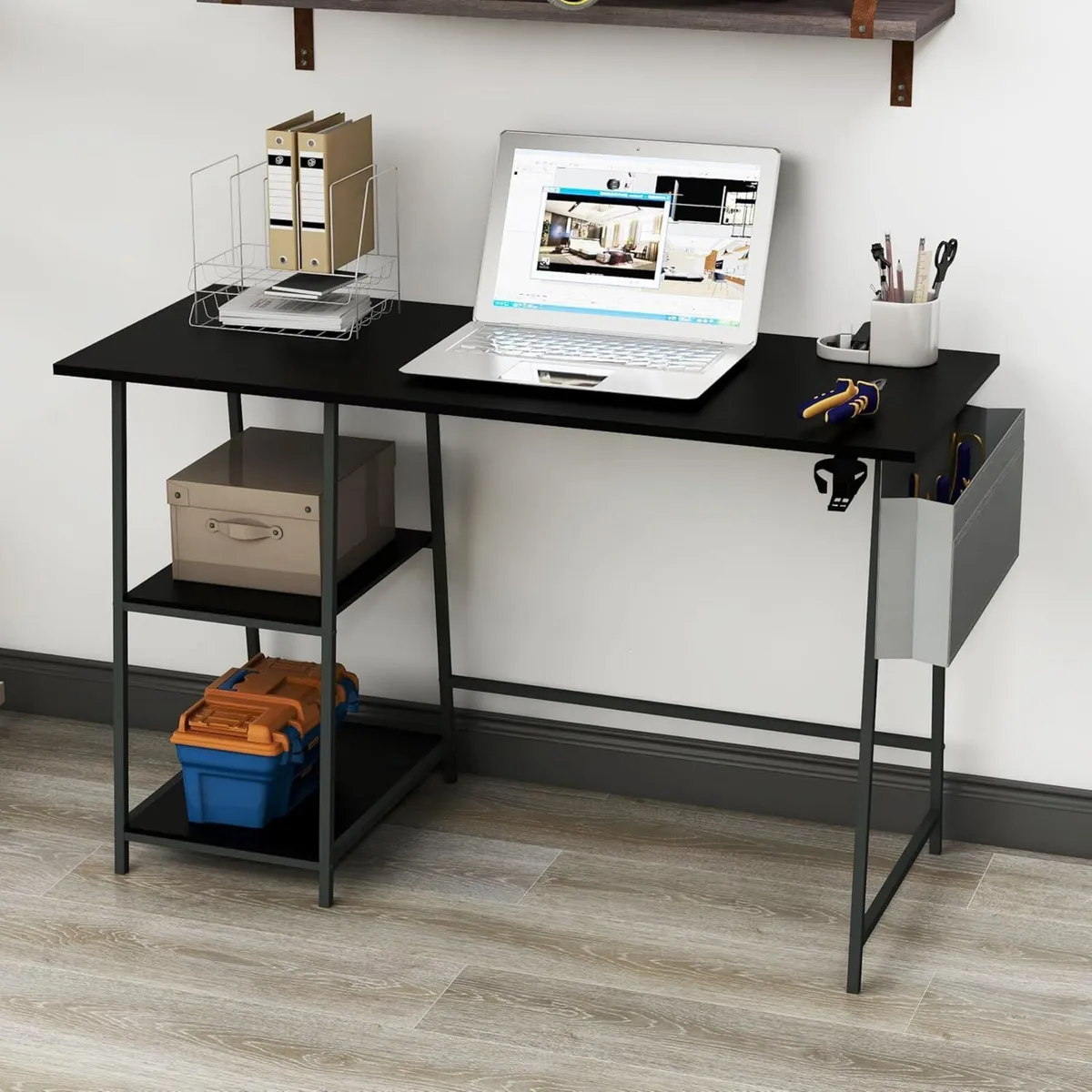 QTYG Computer Desk 115cm Office with Bookshelf - Image 4