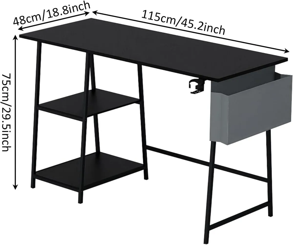 QTYG Computer Desk 115cm Office with Bookshelf - Image 3