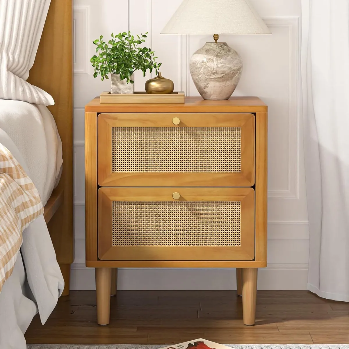 Fully Assembled Bedside Table with 2 Drawers - Image 1