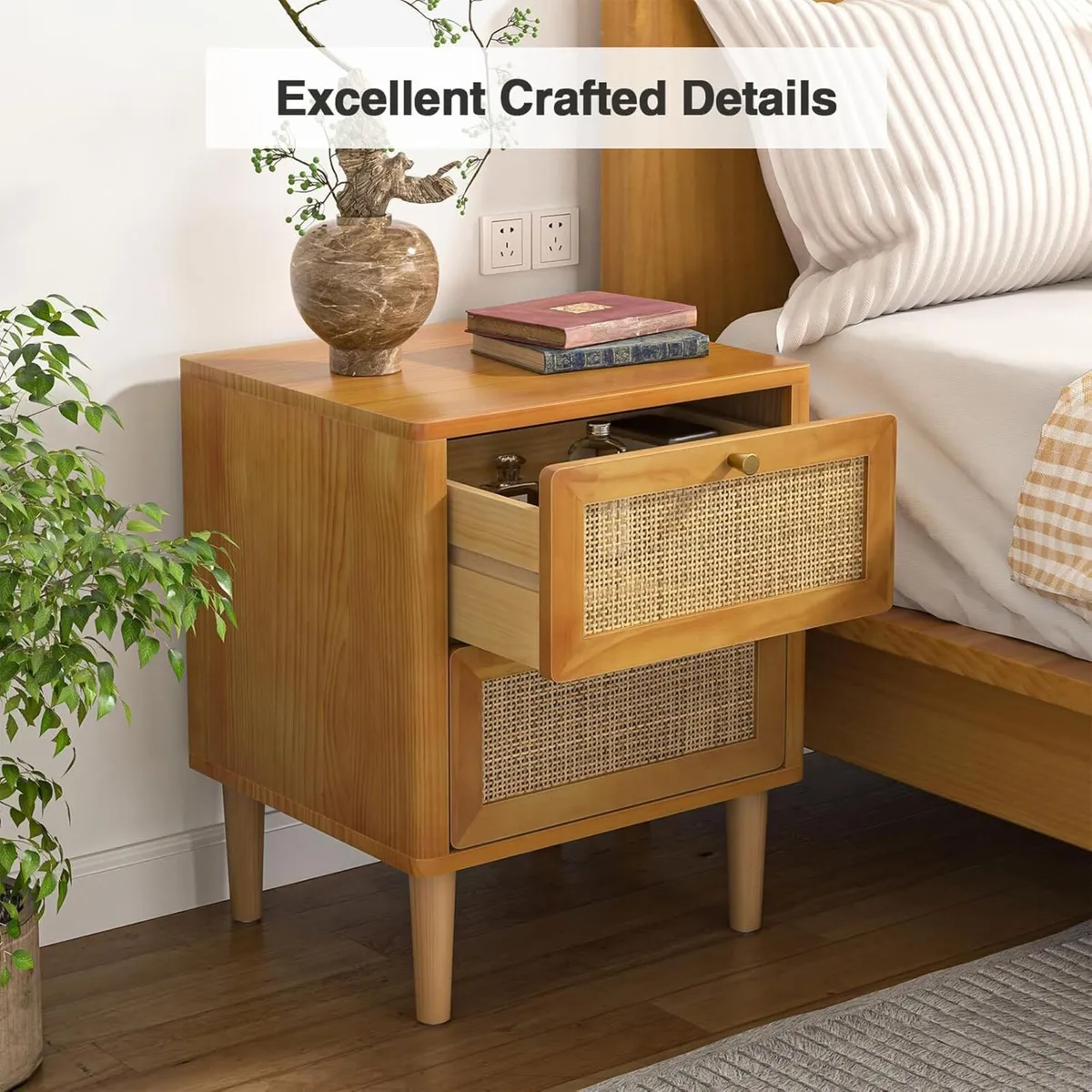 Fully Assembled Bedside Table with 2 Drawers - Image 3