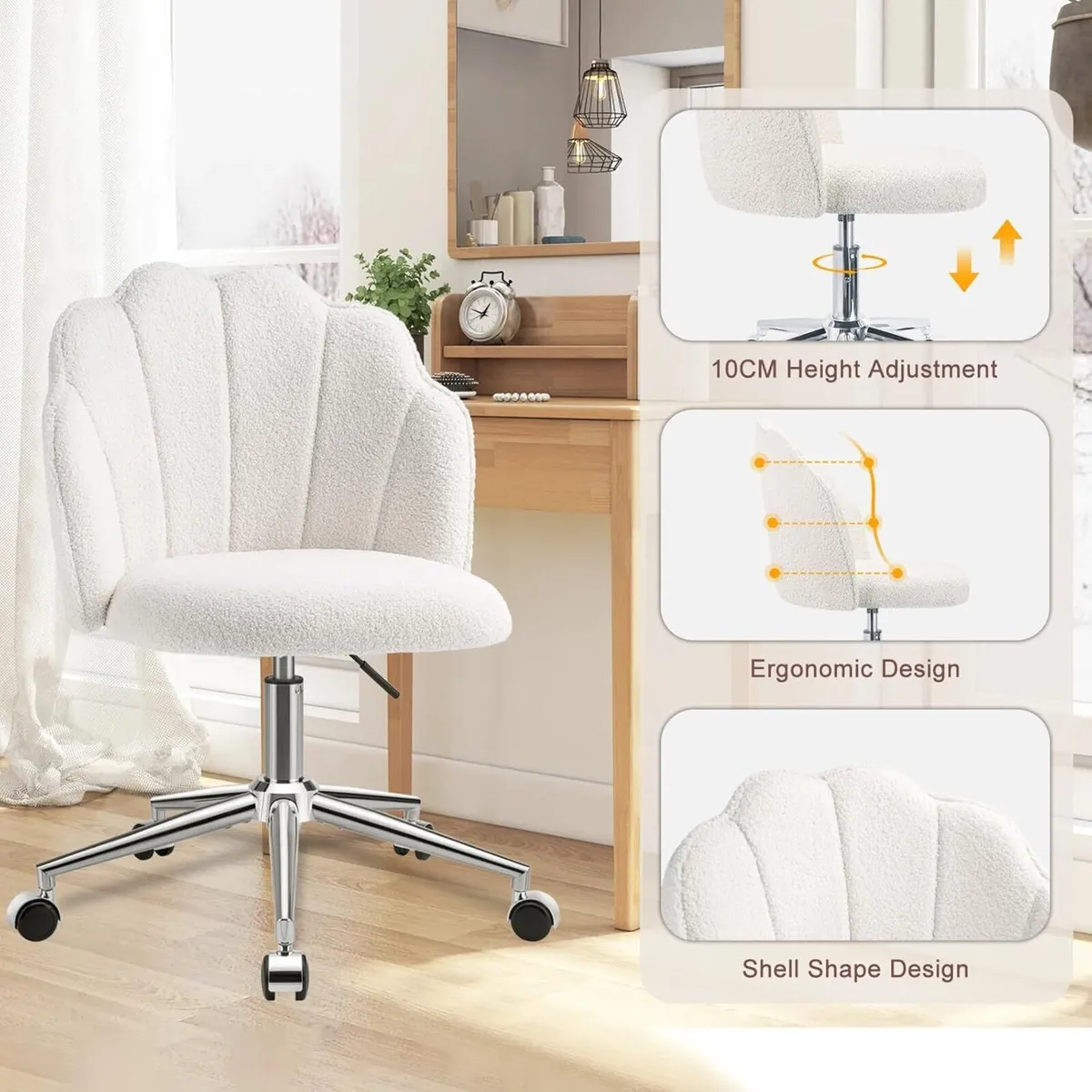 Vanity Chair for Dressing Table with Wheels - Image 3