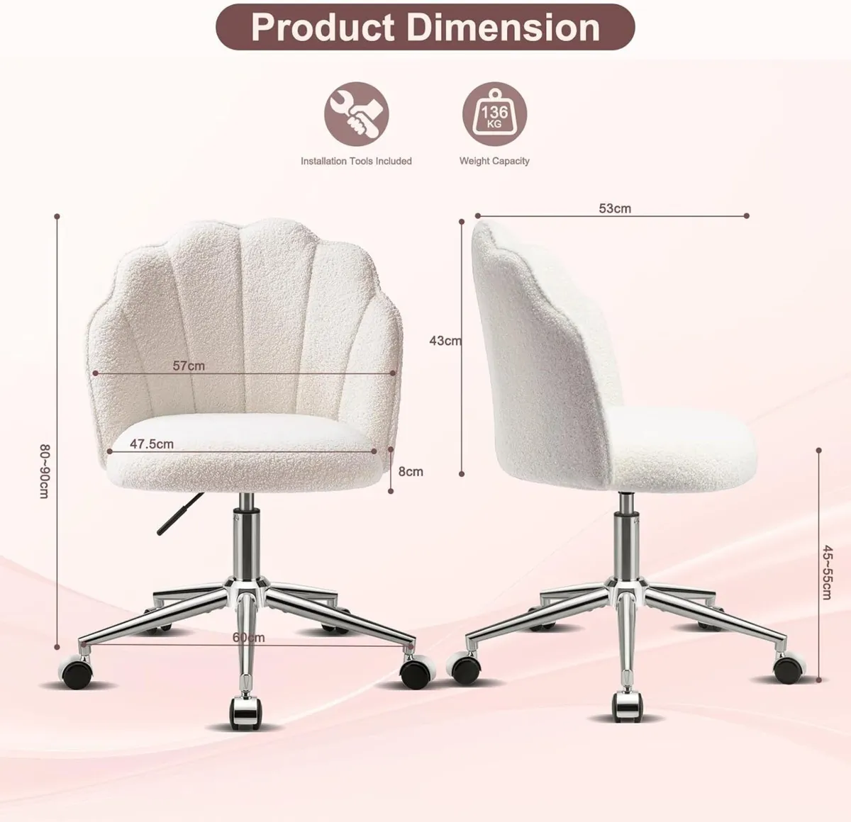 Vanity Chair for Dressing Table with Wheels - Image 2