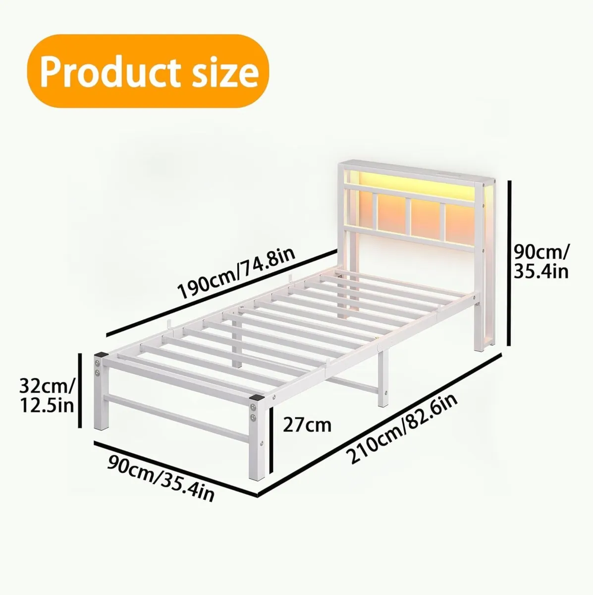 Single Bed Frame with HeadboardLED Lights Heavy - Image 2