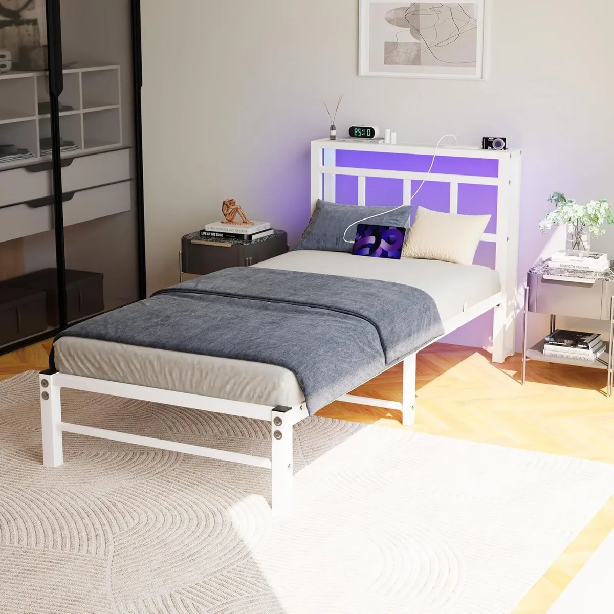 Single Bed Frame with HeadboardLED Lights Heavy - Image 3