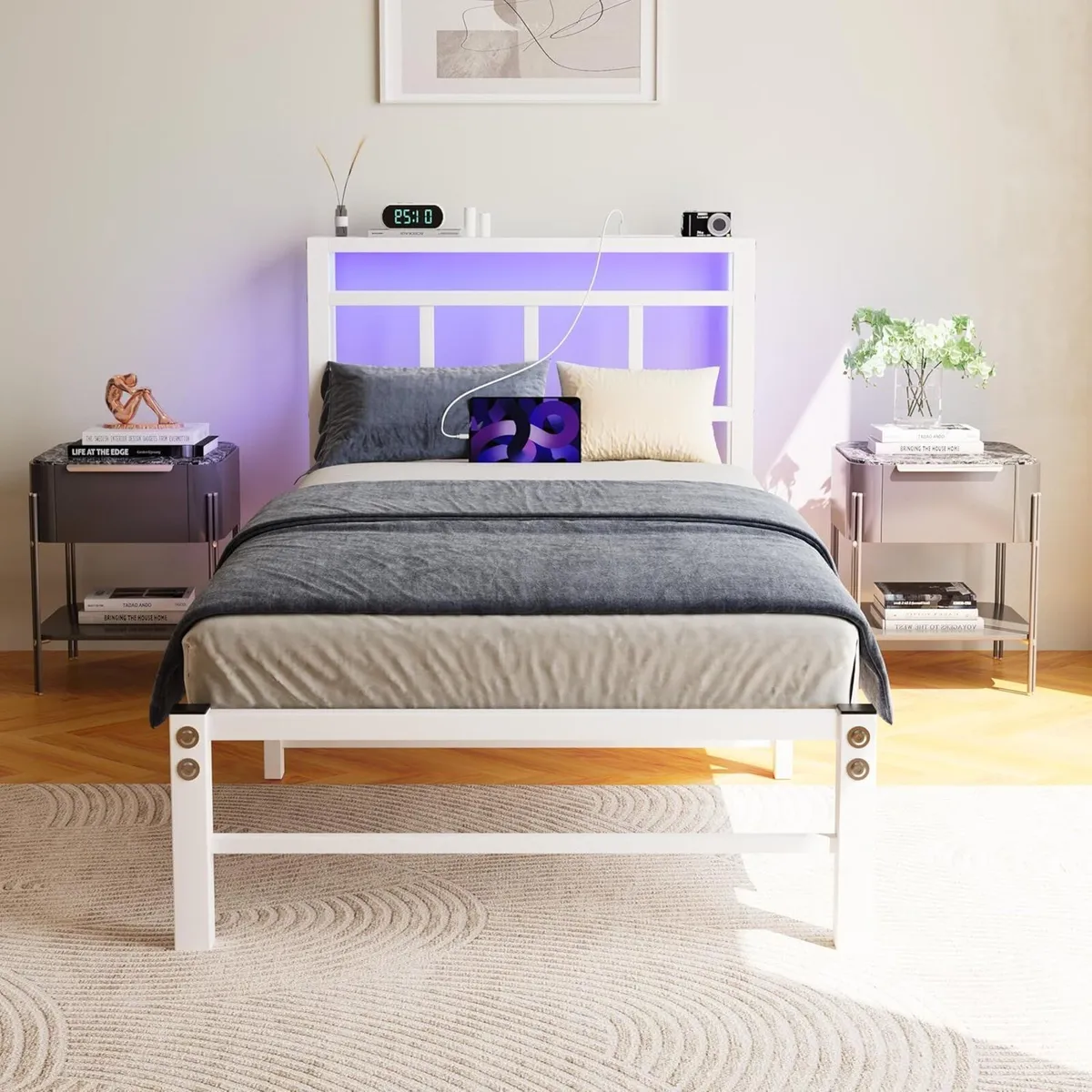 Single Bed Frame with HeadboardLED Lights Heavy - Image 1