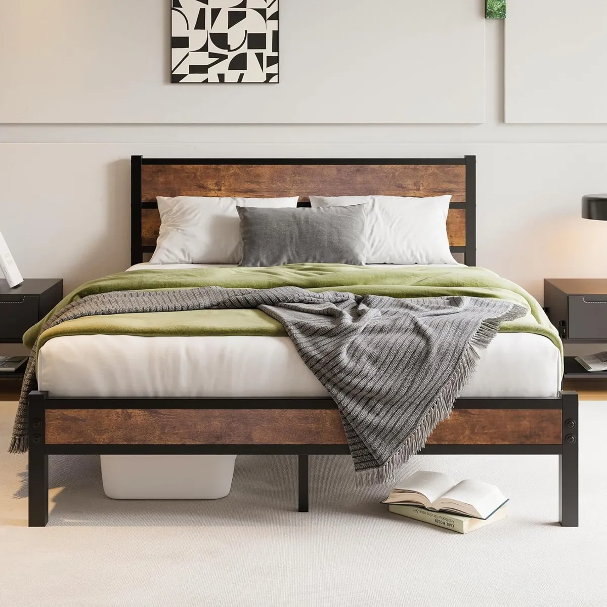 King Size Bed Frame with Wooden Headboard Frames - Image 1