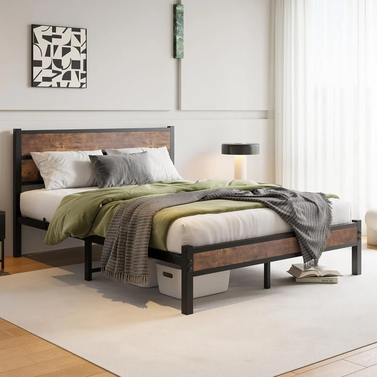 King Size Bed Frame with Wooden Headboard Frames - Image 3