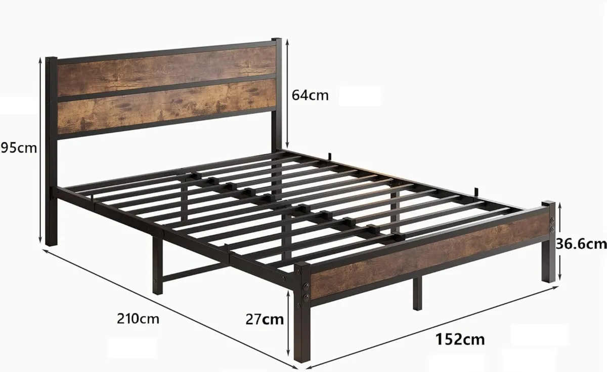 King Size Bed Frame with Wooden Headboard Frames - Image 2