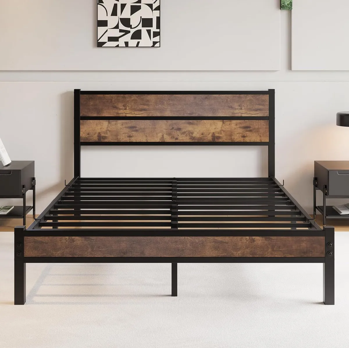 King Size Bed Frame with Wooden Headboard Frames - Image 4