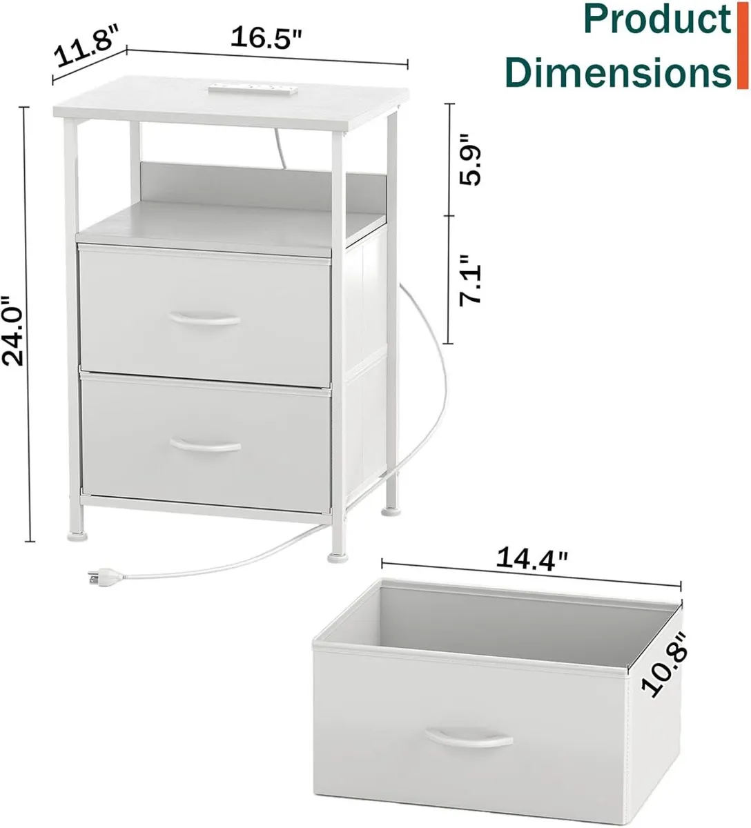 Bedside Table with Charging Station Small for - Image 2