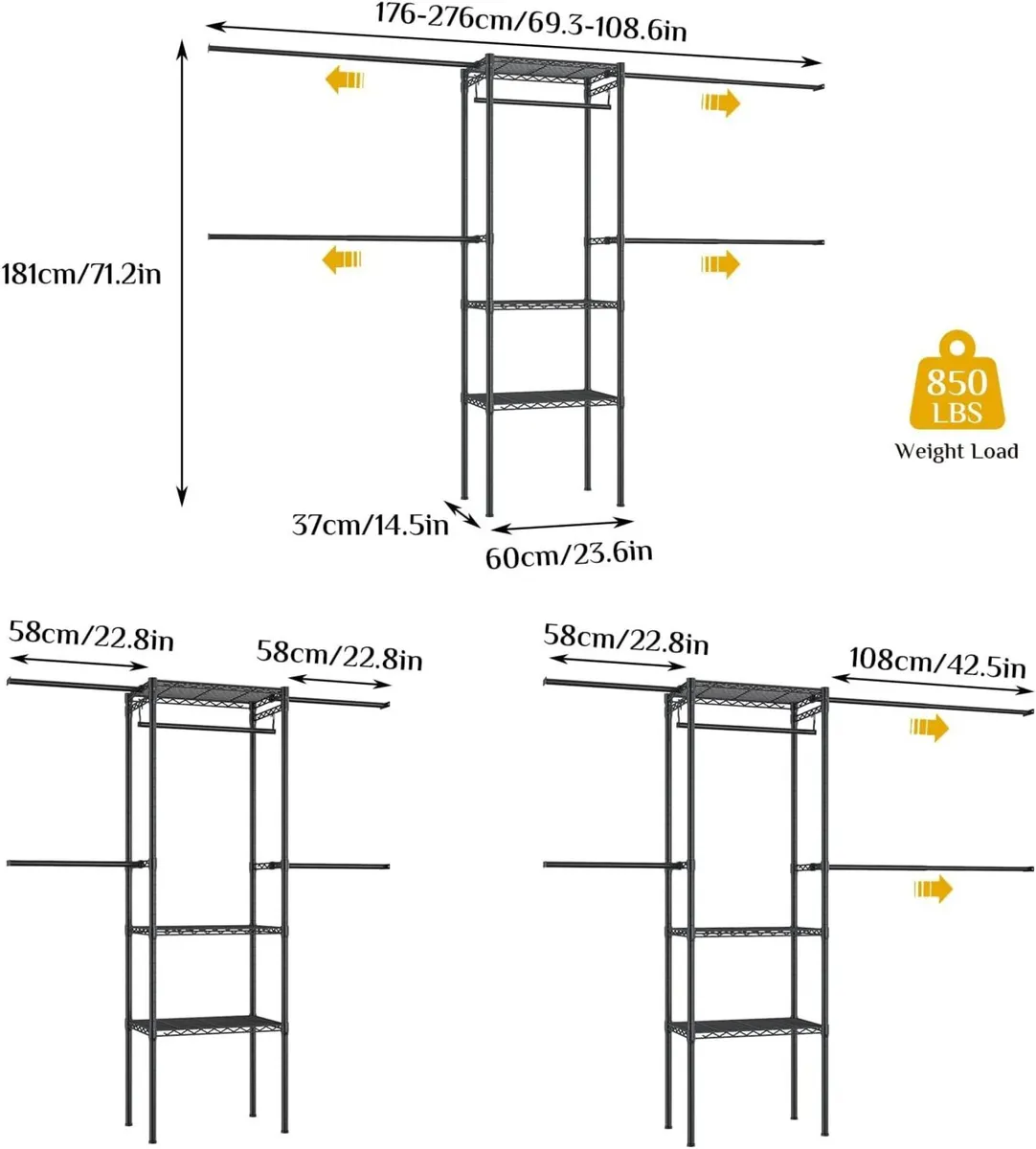 Clothes Rack with 4 Expandable Rail Rods Wall - Image 2
