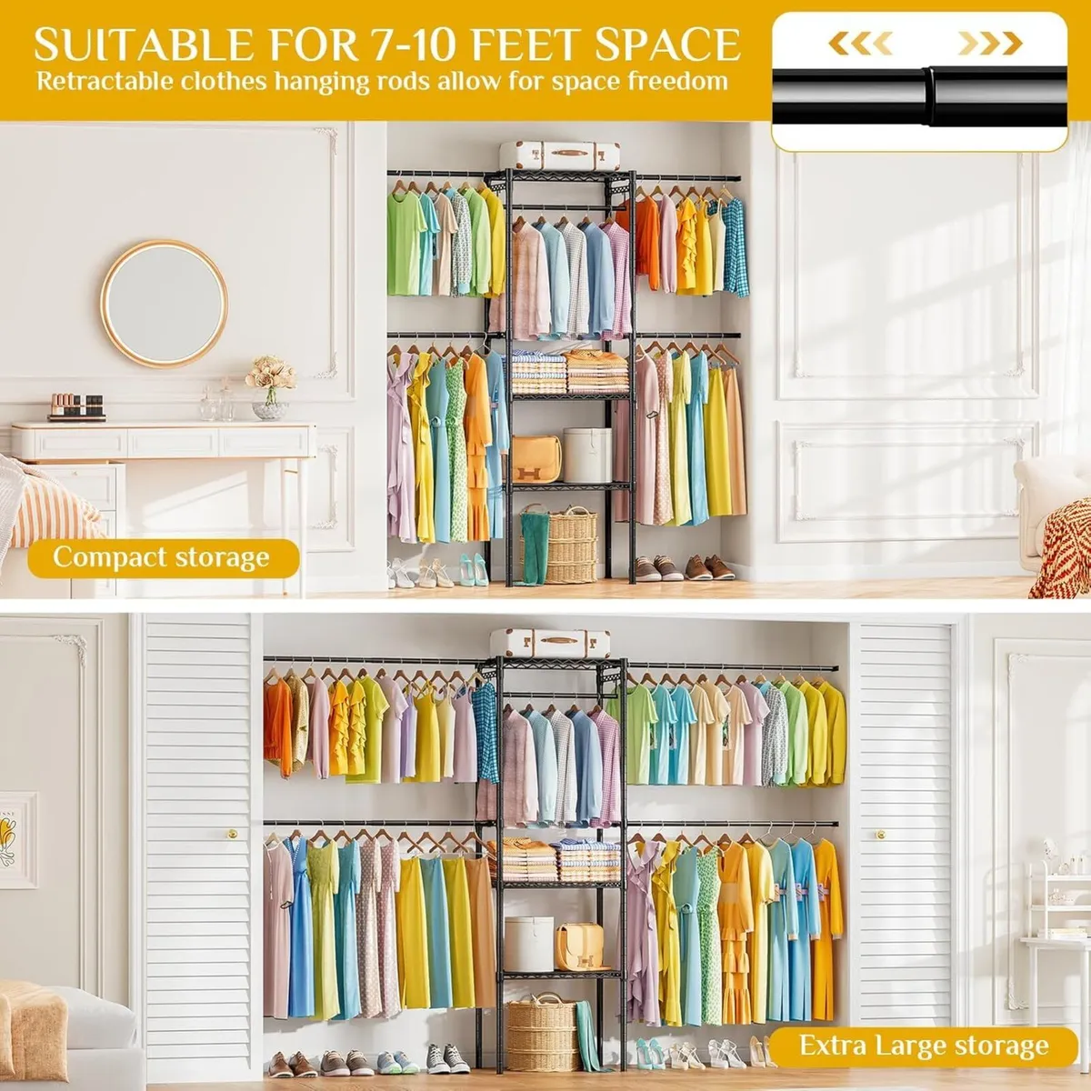 Clothes Rack with 4 Expandable Rail Rods Wall - Image 4