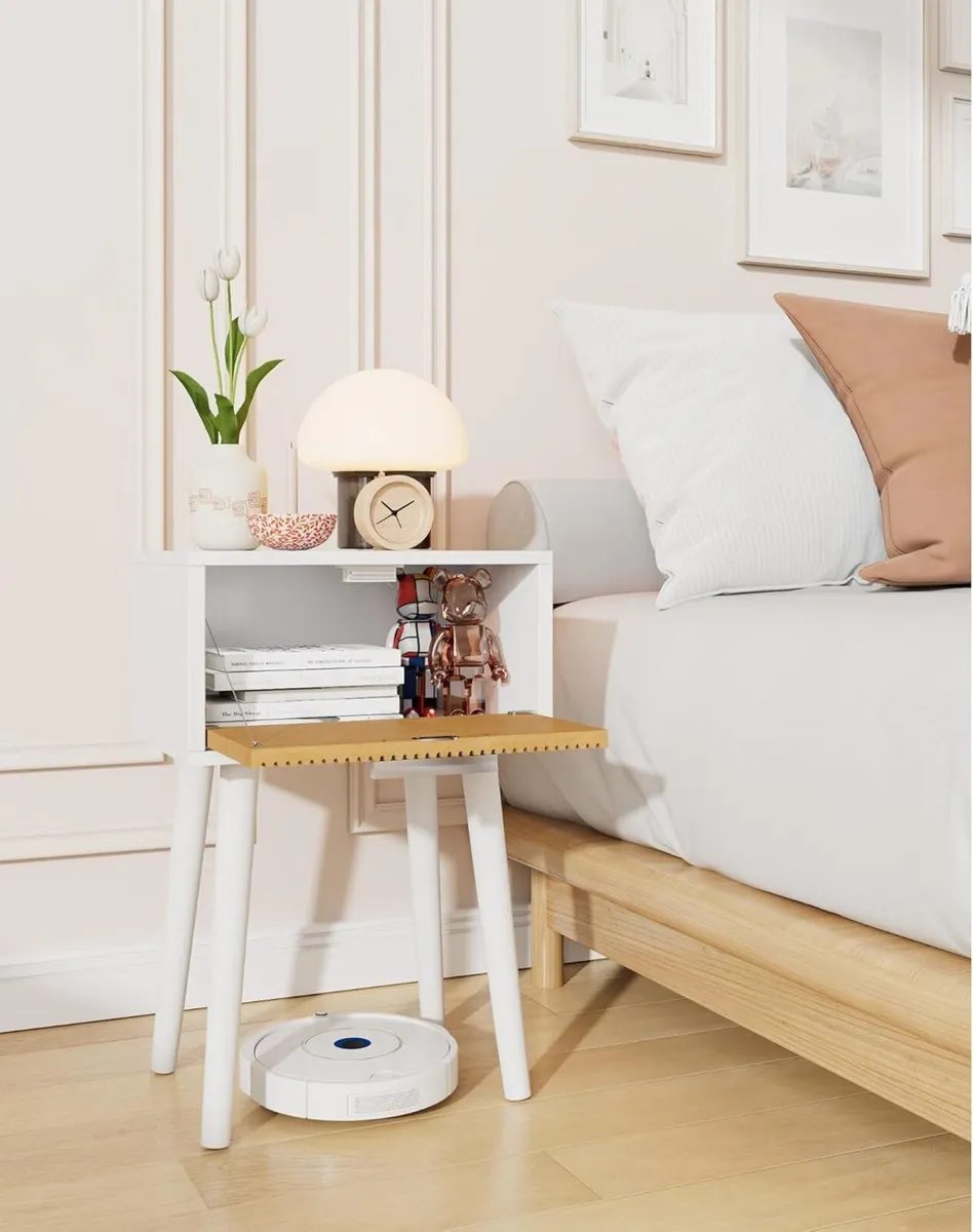 Fluted Nightstand Set of 2 Small End Table Modern - Image 2