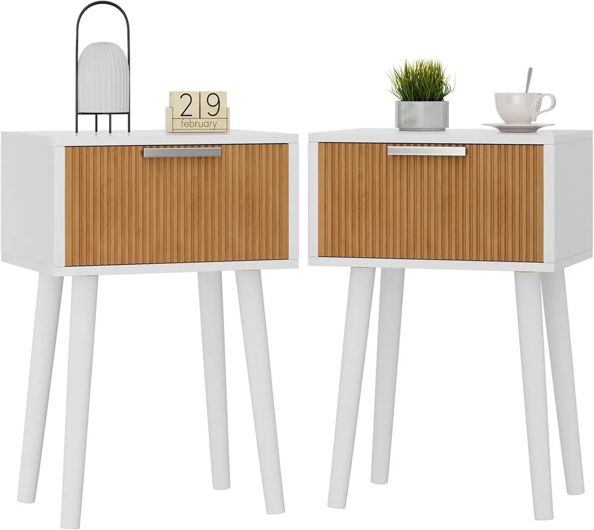 Fluted Nightstand Set of 2 Small End Table Modern - Image 1