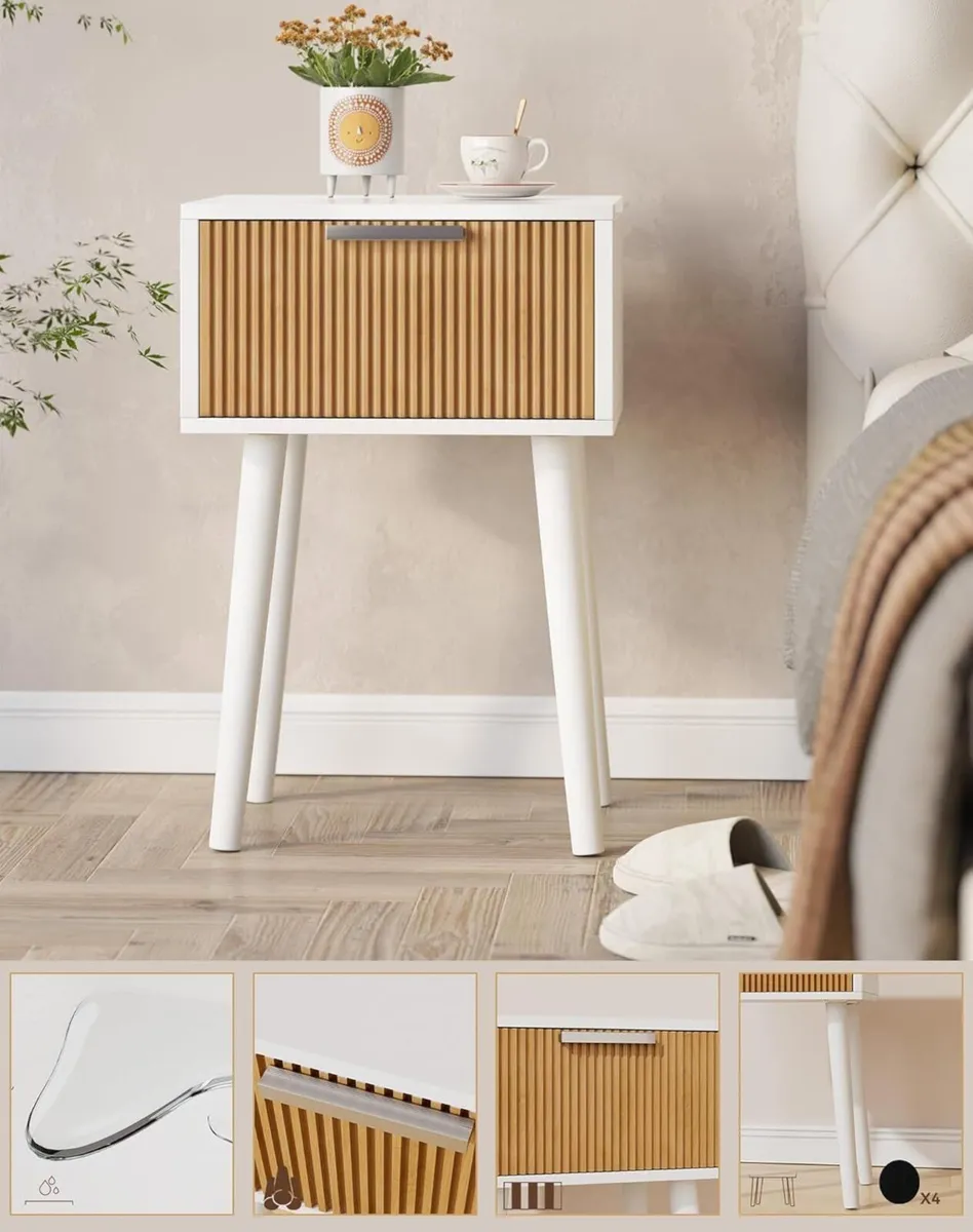 Fluted Nightstand Set of 2 Small End Table Modern - Image 4