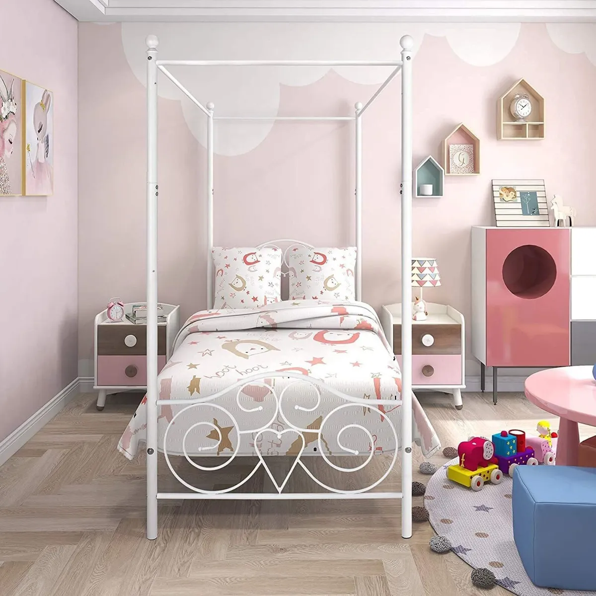 Single Canopy Bed Frame Platform 90x190cm Size - Image 1