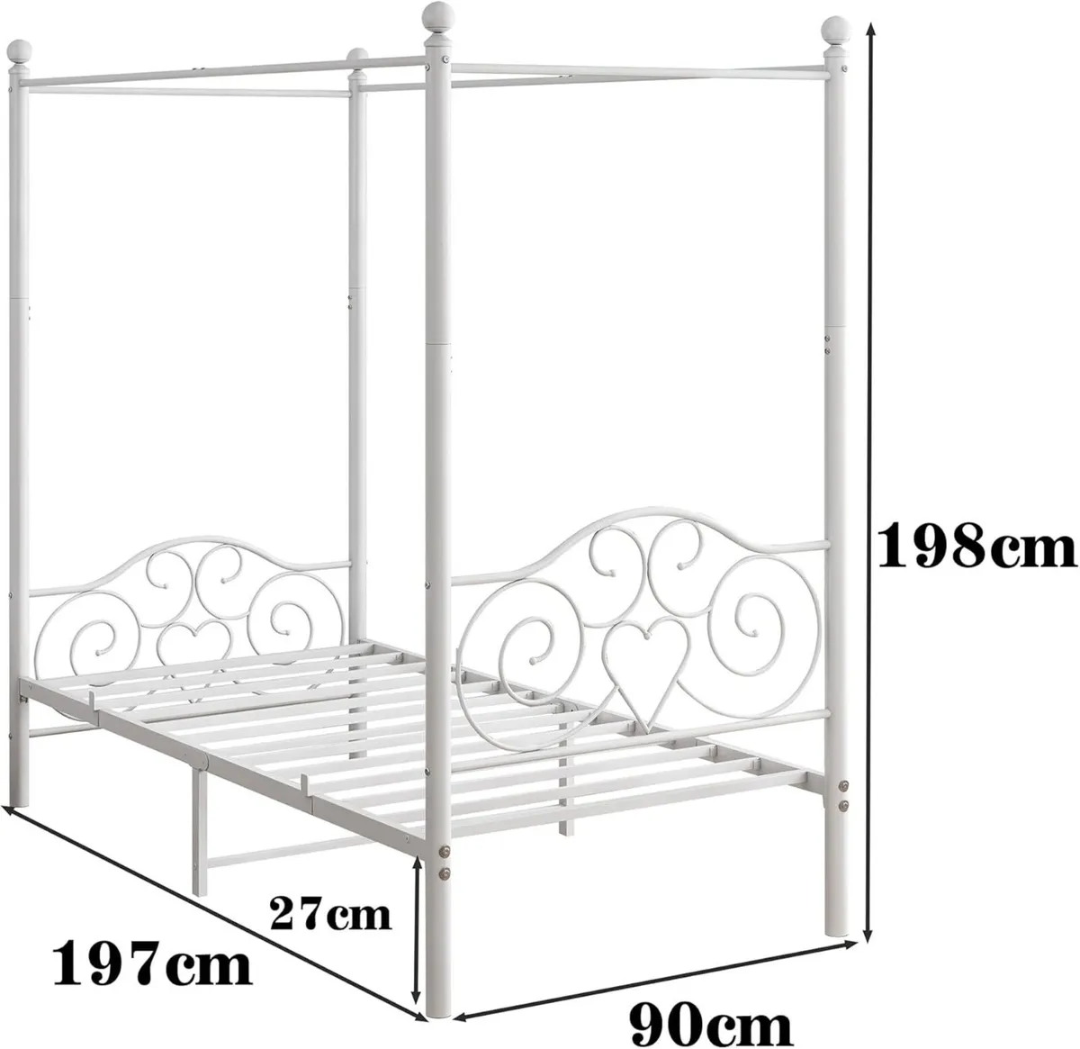 Single Canopy Bed Frame Platform 90x190cm Size - Image 2
