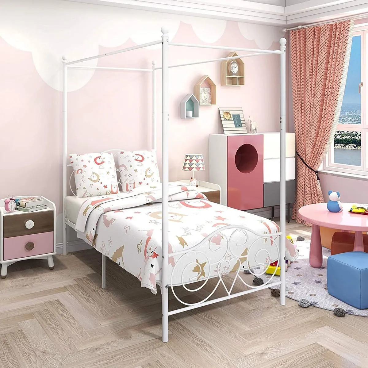 Single Canopy Bed Frame Platform 90x190cm Size - Image 3