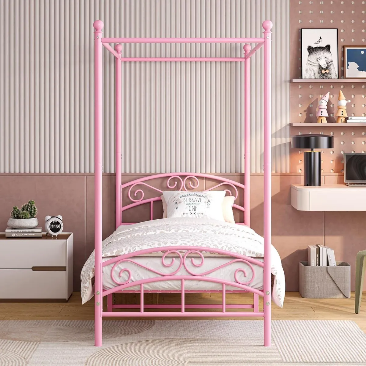 JELUTE 3ft Single Canopy Bed Frame with Ornate - Image 1