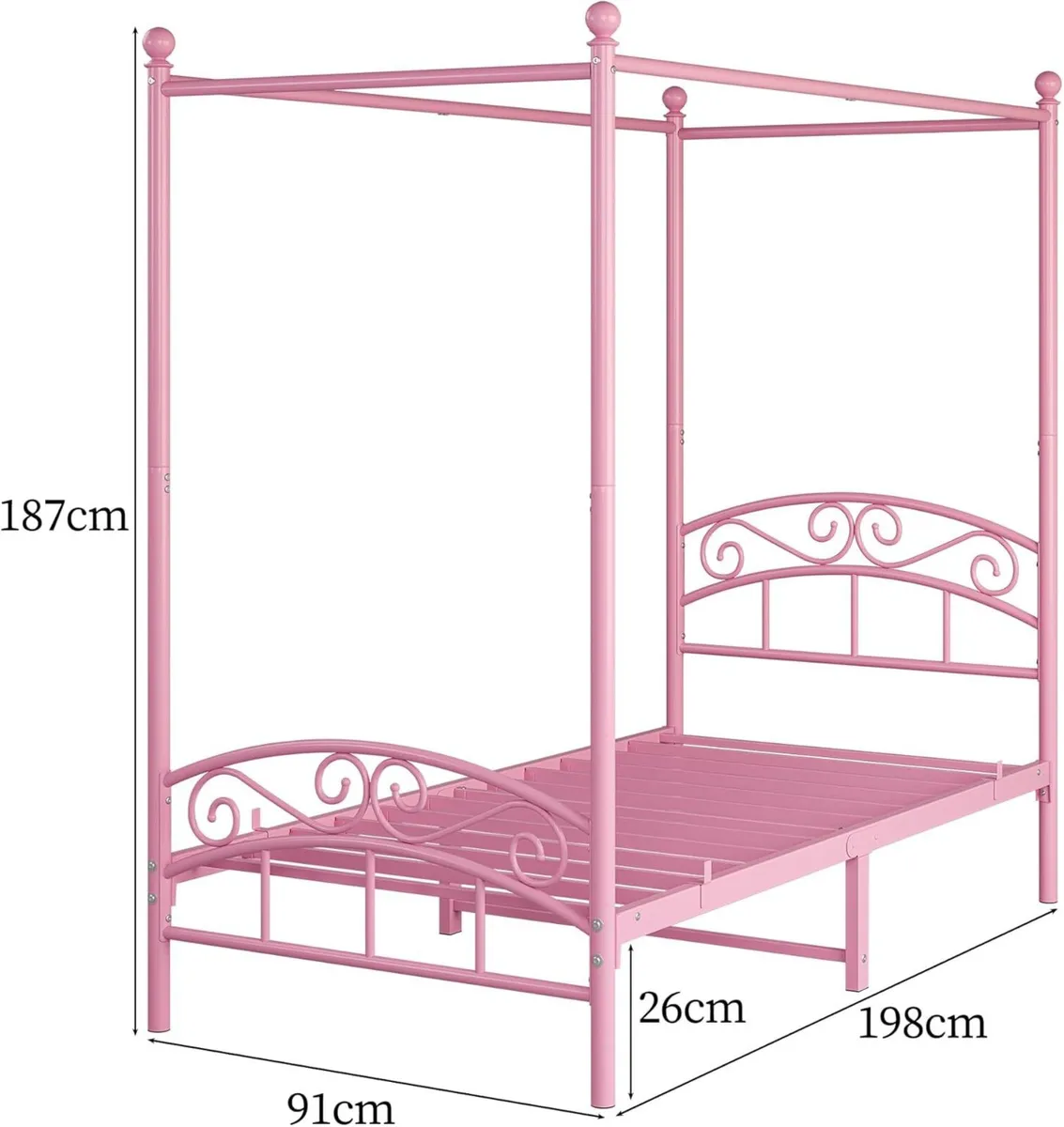 JELUTE 3ft Single Canopy Bed Frame with Ornate - Image 2