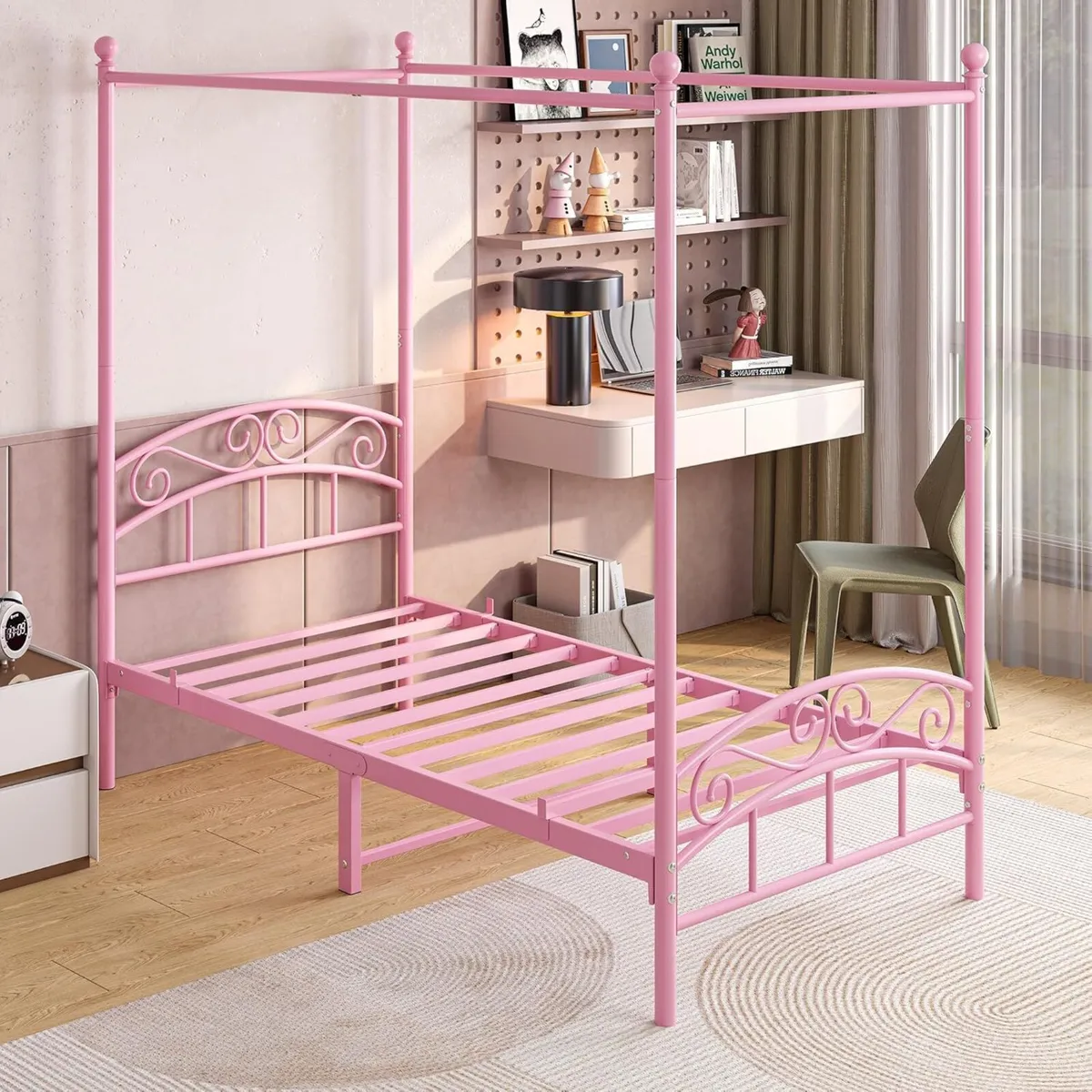 JELUTE 3ft Single Canopy Bed Frame with Ornate - Image 3