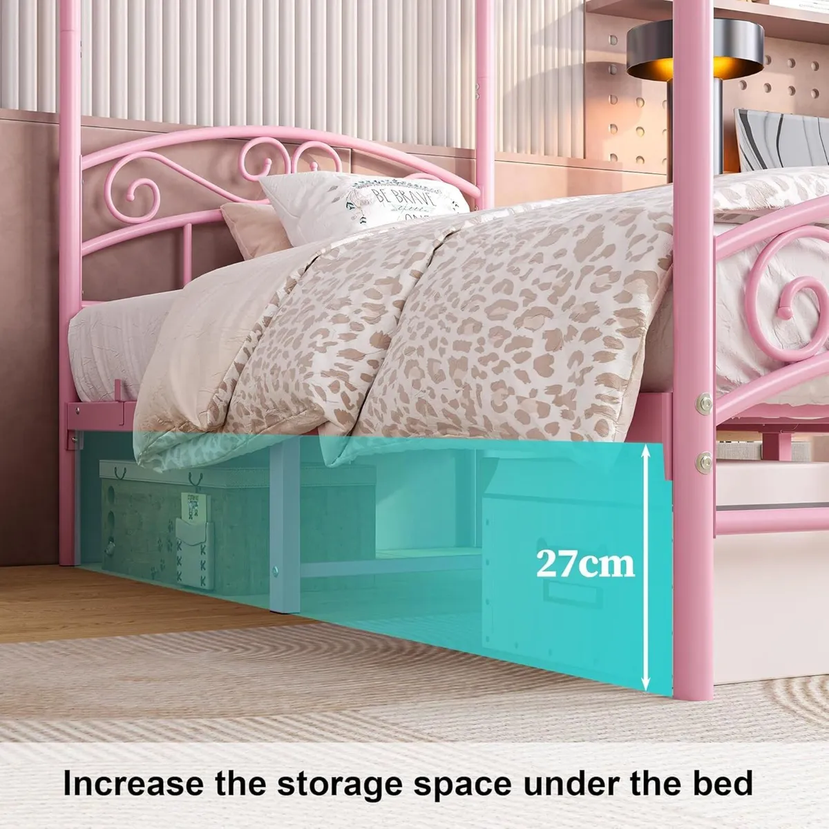 JELUTE 3ft Single Canopy Bed Frame with Ornate - Image 4