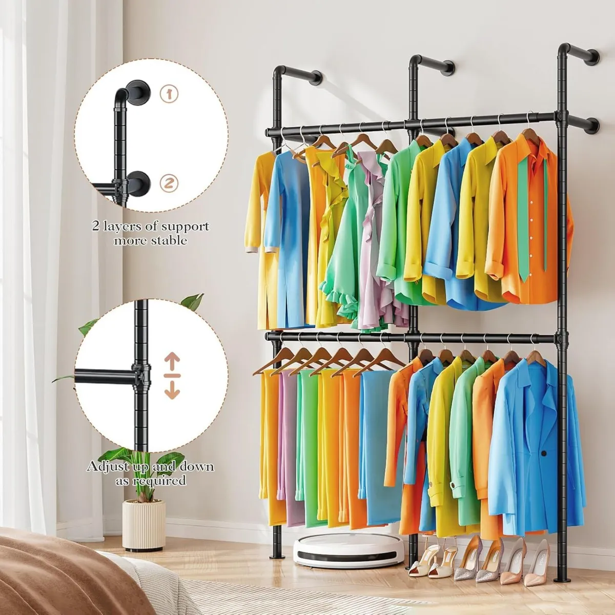 Extendable Wall Mounted Clothes Rack Industrial - Image 4