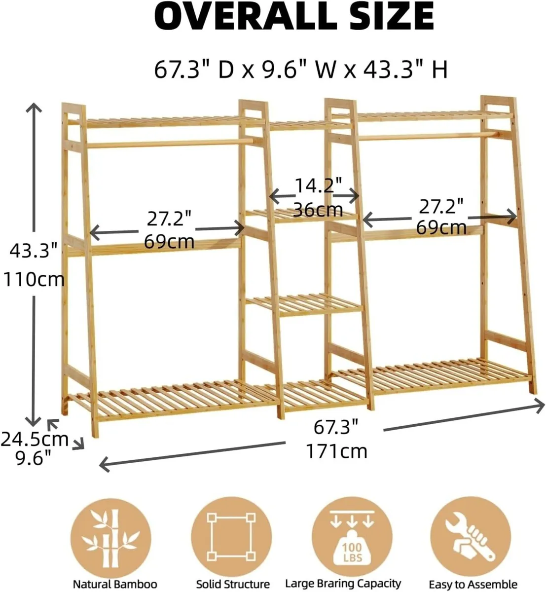 Kids Clothing Rack with Shelves Bamboo Clothes - Image 3