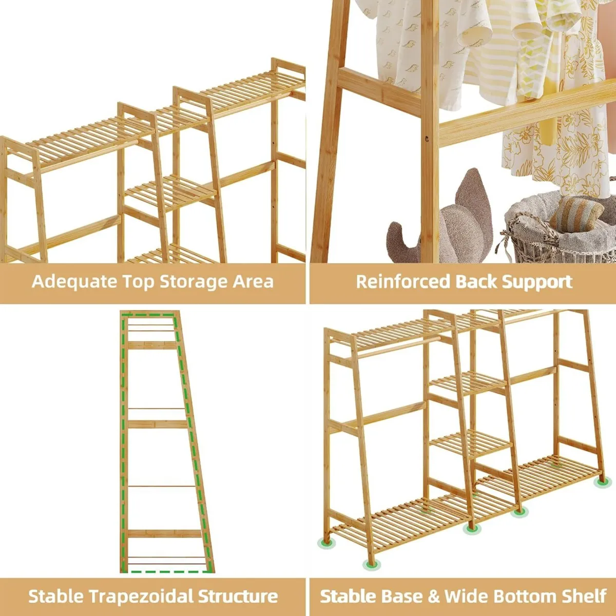 Kids Clothing Rack with Shelves Bamboo Clothes - Image 4