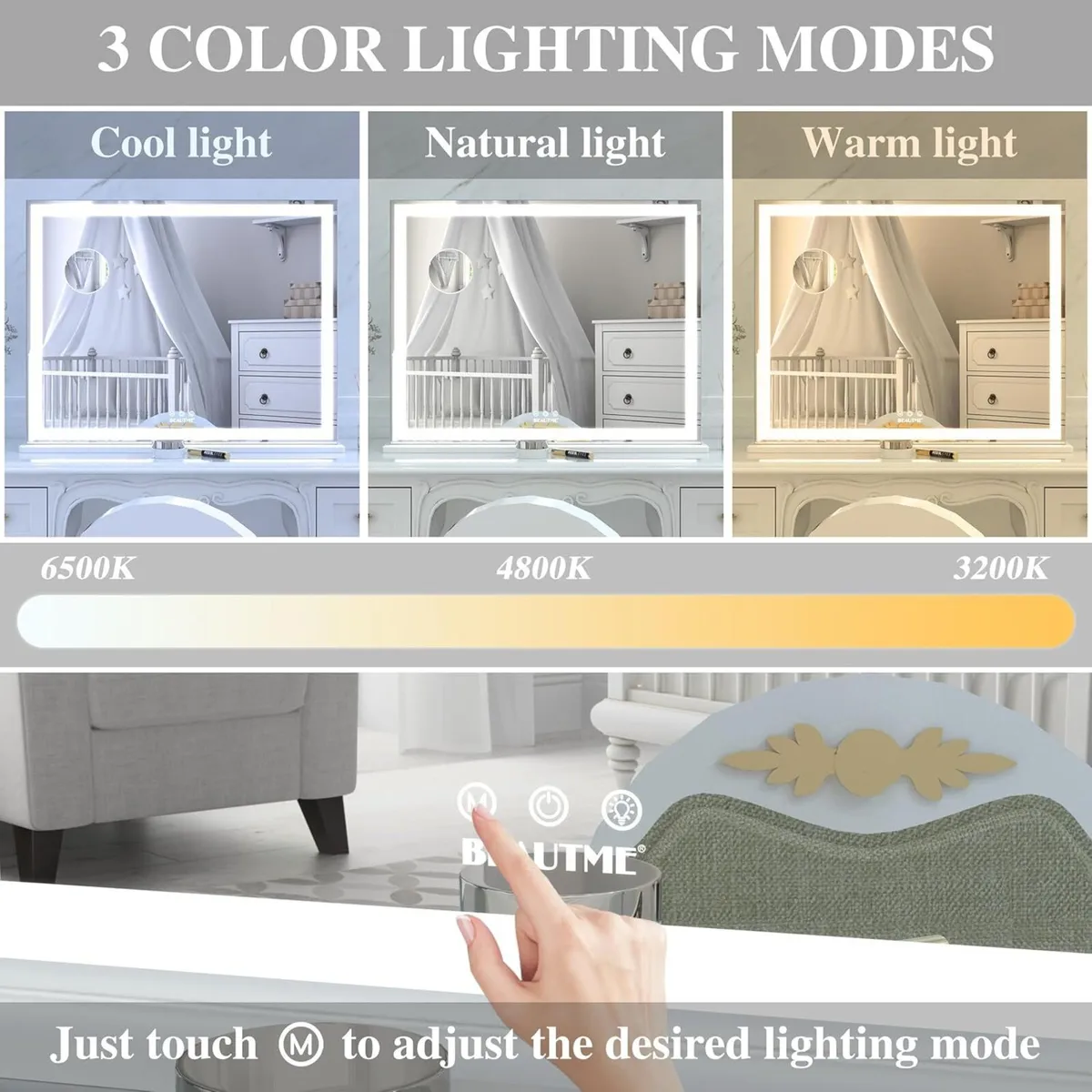 Vanity Mirror with Light Strip 72x56cm Large for - Image 4
