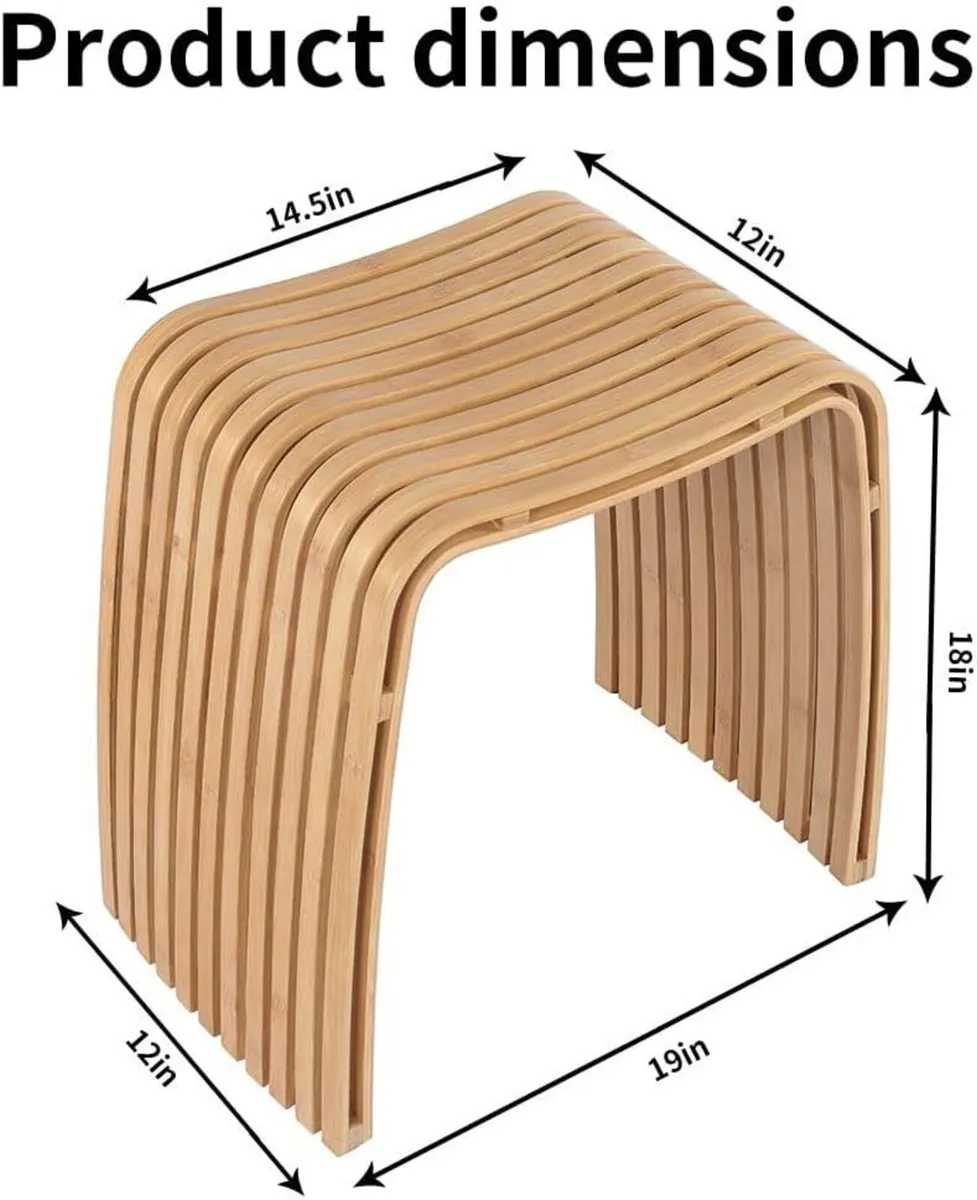 Bamboo Stool Unique Curved Bathroom No Assembly - Image 3