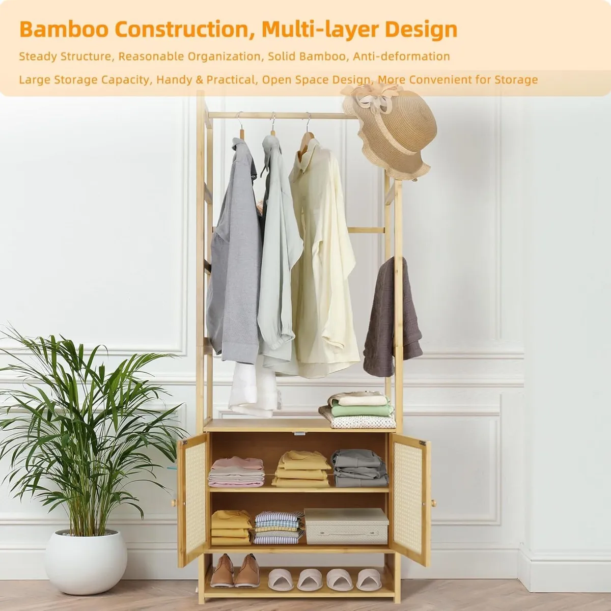 Bamboo Clothes Rack Storage: Open Wardrobe with - Image 4