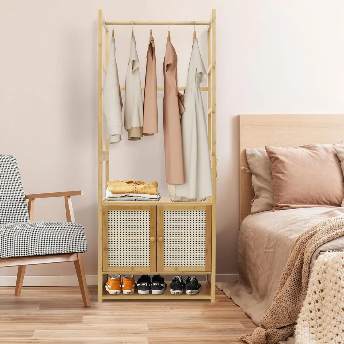 Bamboo Clothes Rack Storage: Open Wardrobe with - Image 3