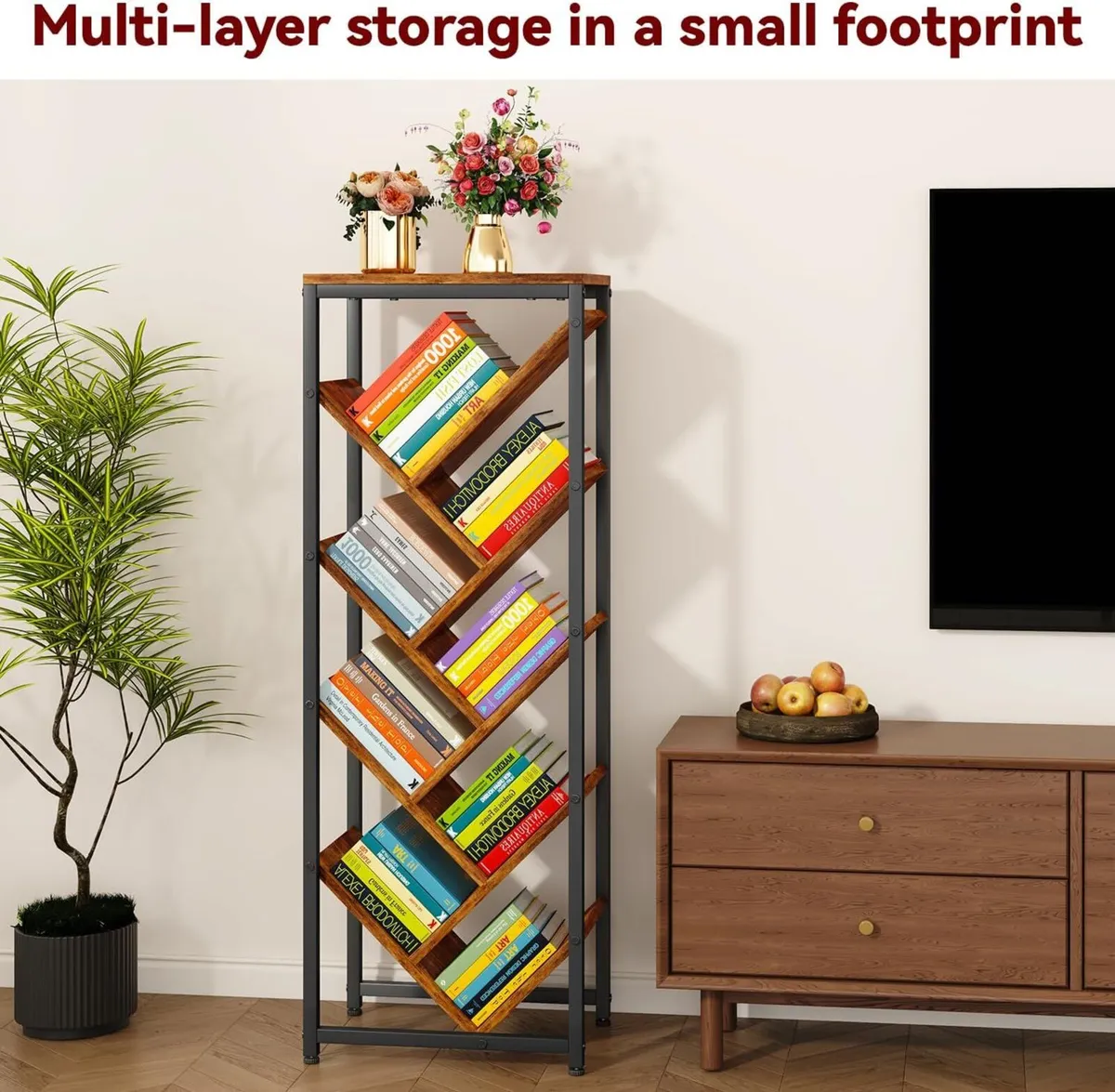 9 Tier Tree Bookshelf Floor Standing Wood for - Image 4