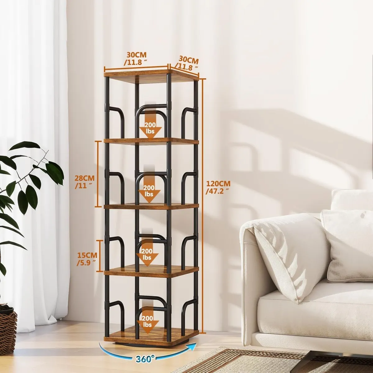 5 Tier Square Rotating Bookshelf Spinning - Image 3